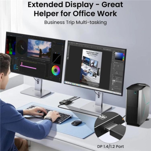 Extracteur audio FD 1X2 4K 144 Hz, répartiteur DisplayPort 1.4 vers double DisplayPort MST, prise : SH9202349-010